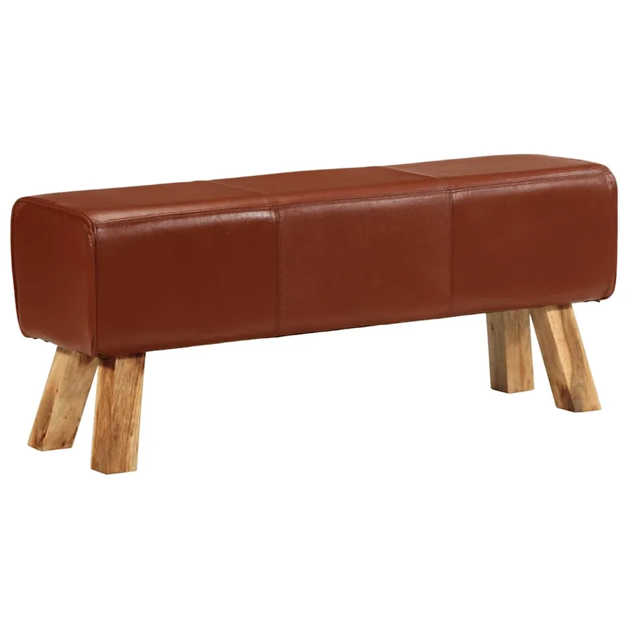 Banc de bok de gymnastique marron 110 cm cuir véritable et bois - 9