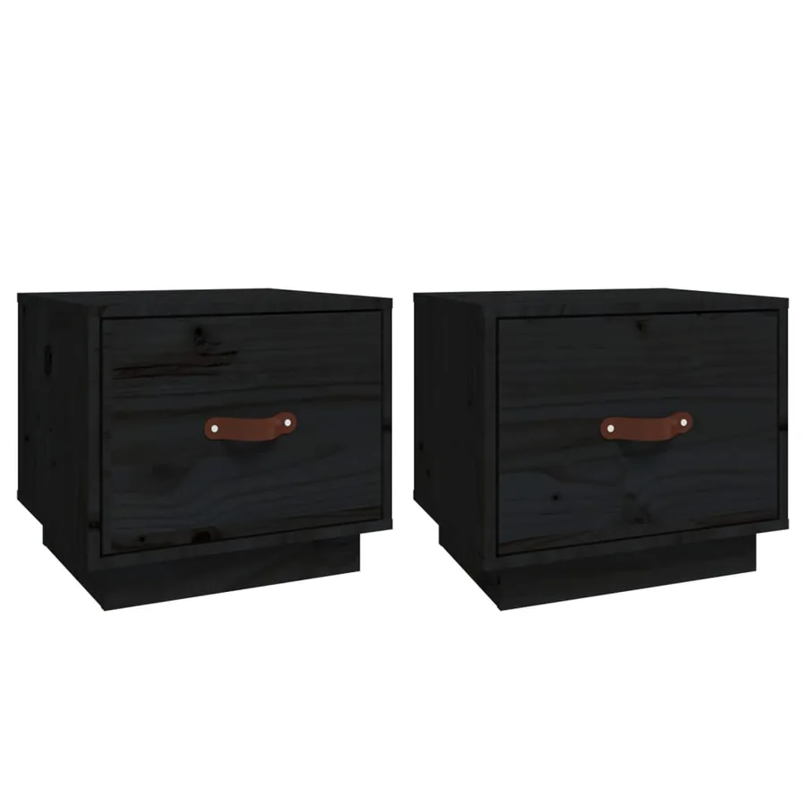 Tables de chevet 2 pcs Noir 40x34x35 cm Bois de pin massif - 2