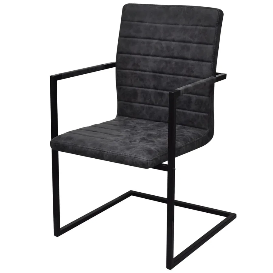 Chaises à manger cantilever lot de 6 noir similicuir - 2