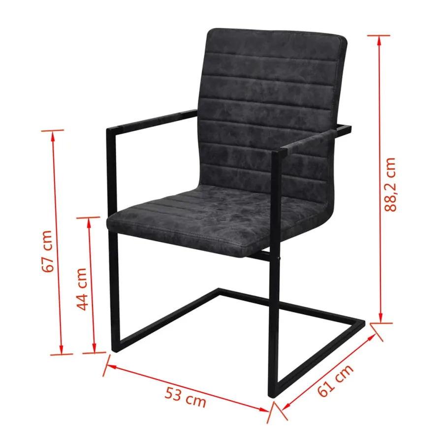 Chaises à manger cantilever lot de 6 noir similicuir - 8