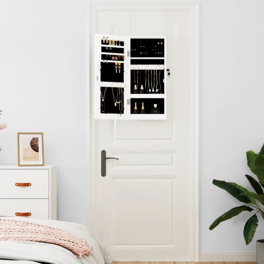Armoire à bijoux avec miroir murale blanc 30x8,5x67 cm - 3