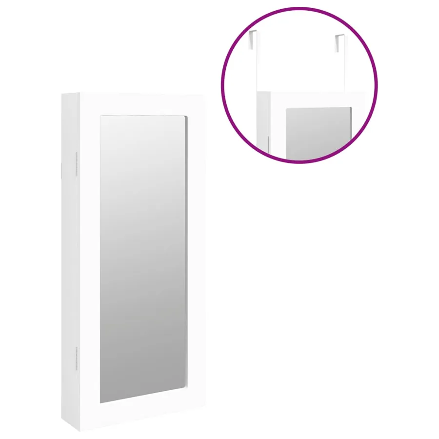 Armoire à bijoux avec miroir murale blanc 30x8,5x67 cm - 9