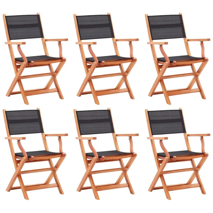 Chaises pliables de jardin lot de 6 noir eucalyptus textilène