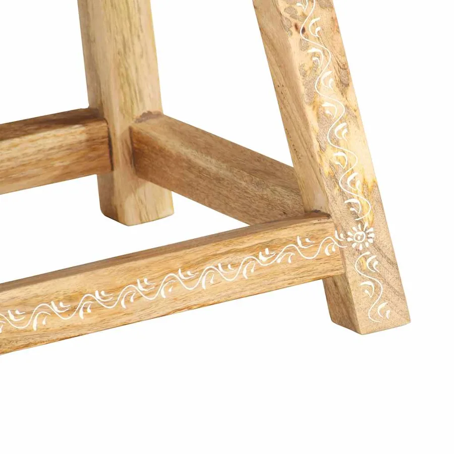 Tabouret peint à la main 38x38x35 cm Bois de manguier solide - 4