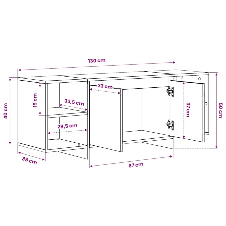 Meuble TV chêne fumé 130x35x50 cm bois d'ingénierie - 8