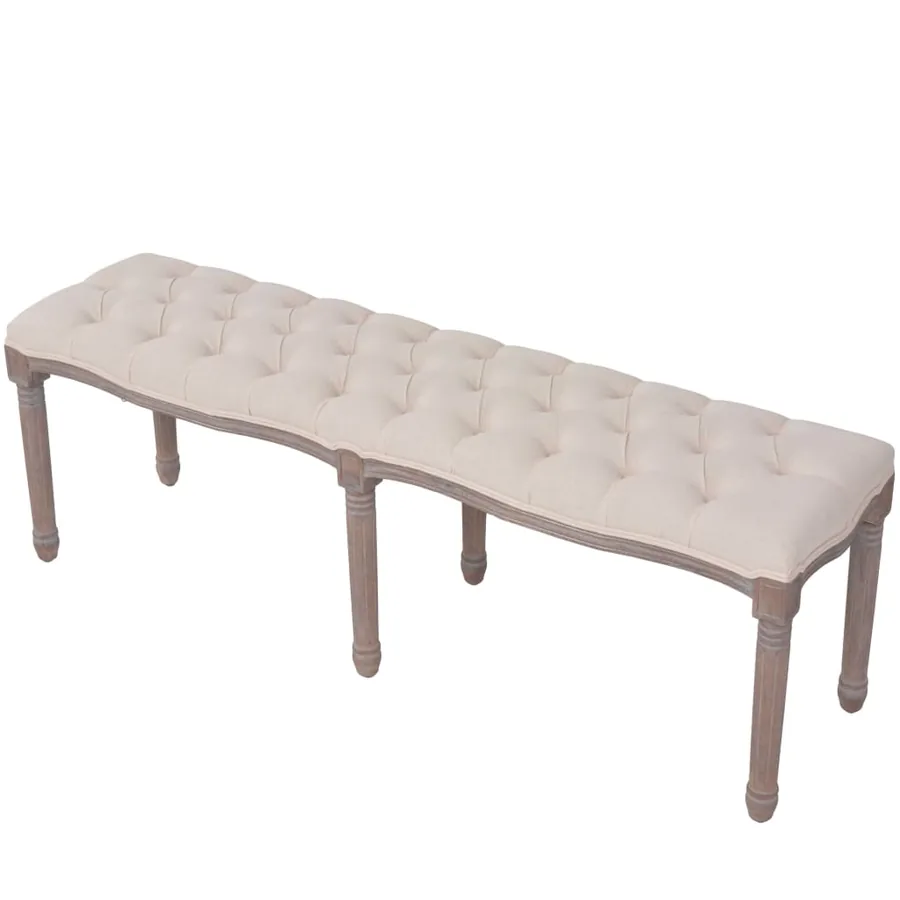 Banc Lin Bois massif 150 x 40 x 48 cm Blanc crème - 3