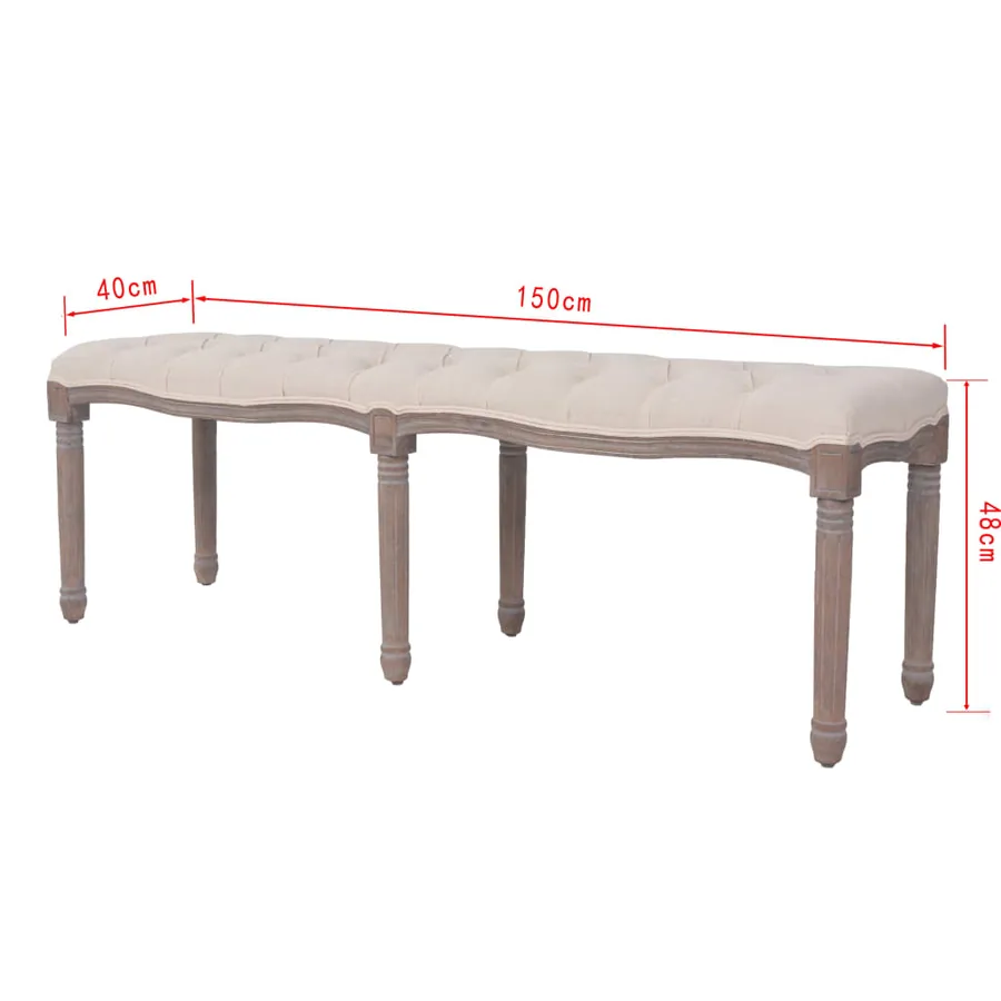 Banc Lin Bois massif 150 x 40 x 48 cm Blanc crème - 7