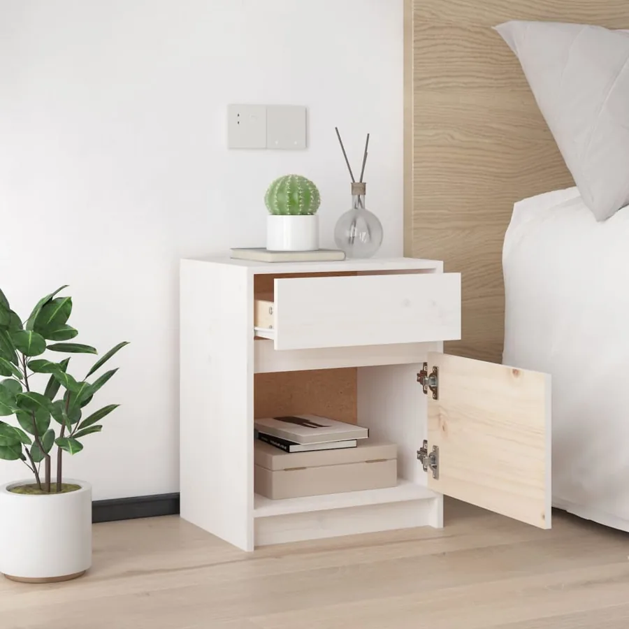 Table de chevet Blanc 40x31x50 cm Bois de pin massif - 4