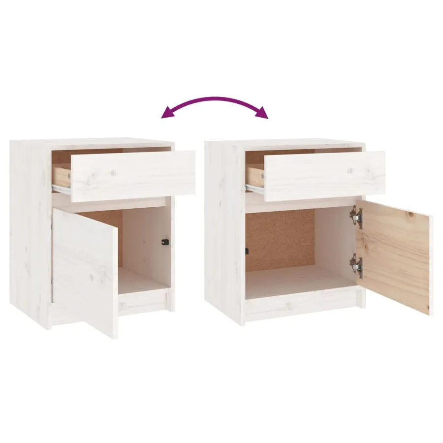 Table de chevet Blanc 40x31x50 cm Bois de pin massif - 9