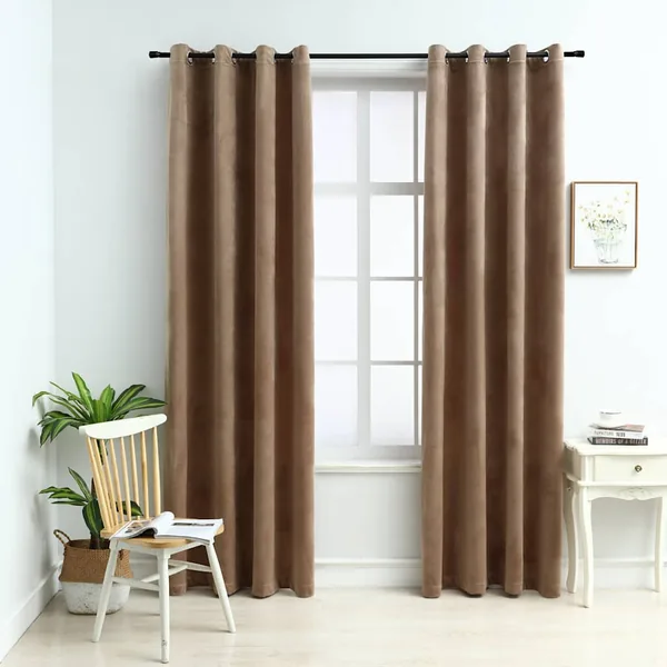Rideaux occultants avec anneaux 2 pcs Velours Beige 140x245 cm