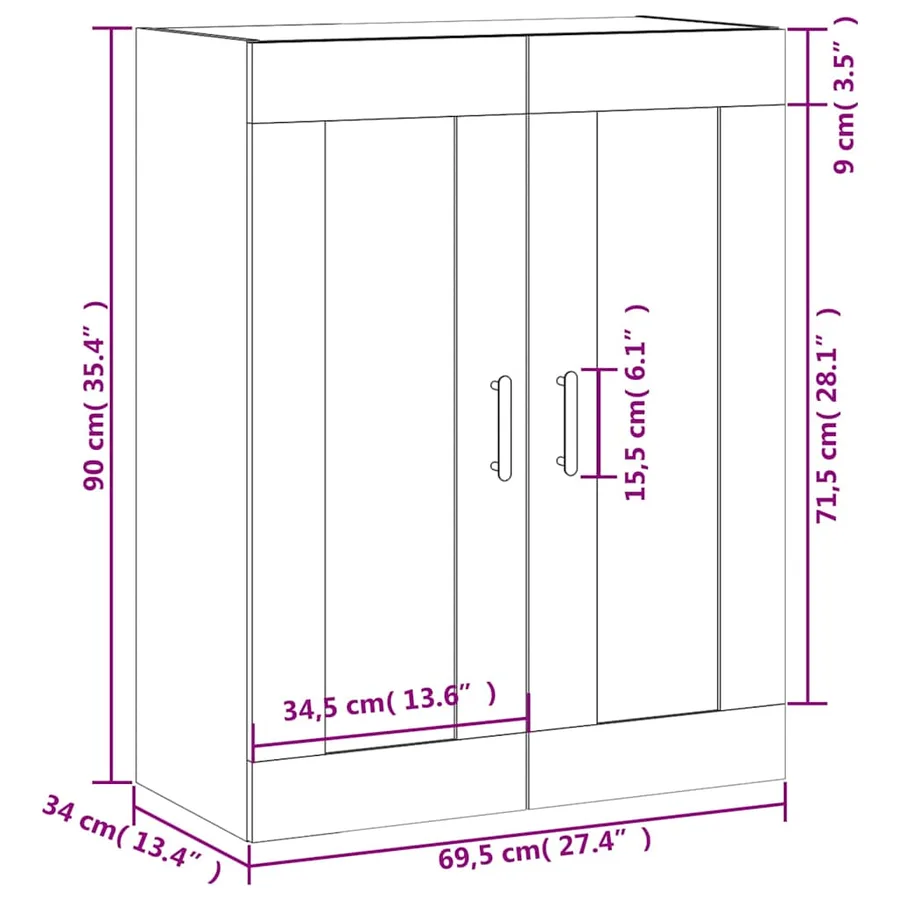 Armoire murale noir 69,5x34x90 cm bois d'ingénierie - 13