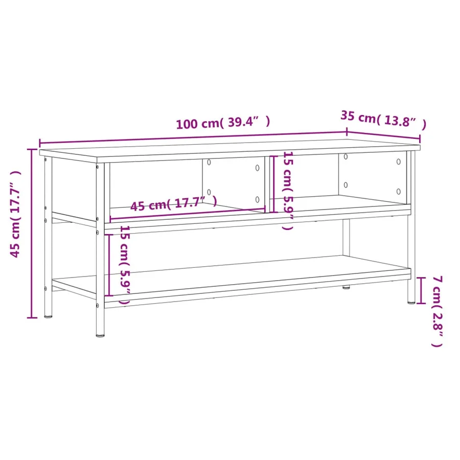 Meuble TV chêne fumé 100x35x45 cm bois d'ingénierie - 9