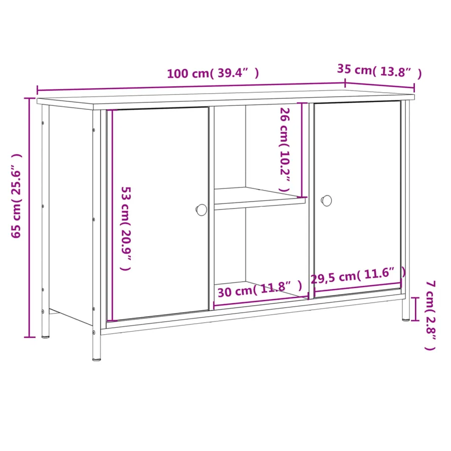 Meuble TV chêne sonoma 100x35x65 cm bois d'ingénierie - 11