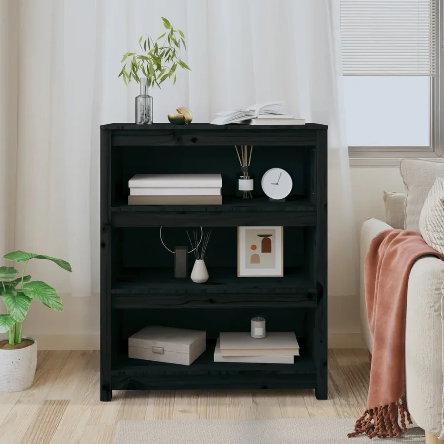 Bibliothèque Noir 80x35x97 cm Bois de pin massif - 3