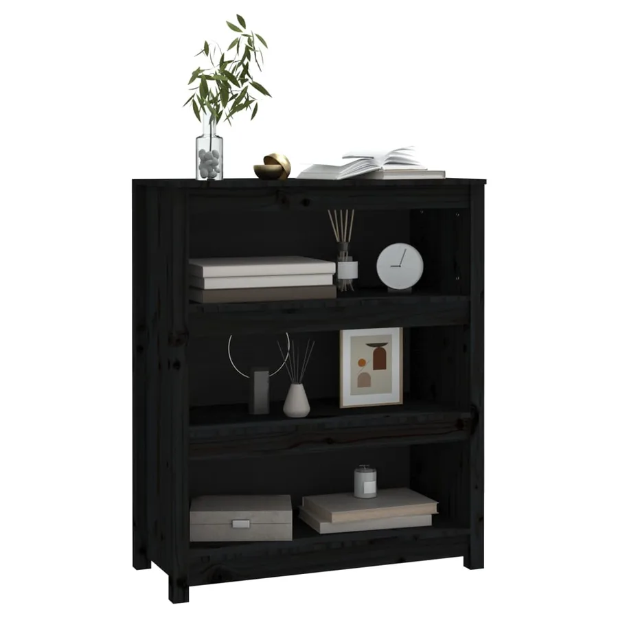 Bibliothèque Noir 80x35x97 cm Bois de pin massif - 4