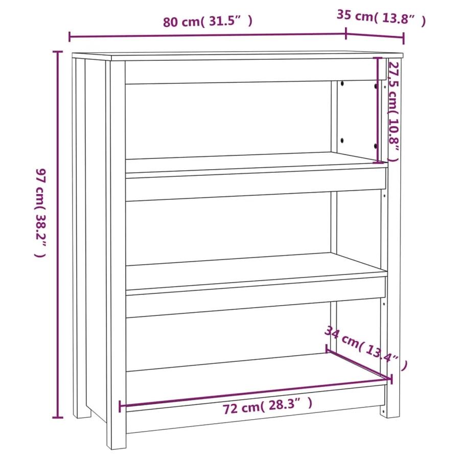 Bibliothèque Noir 80x35x97 cm Bois de pin massif - 8