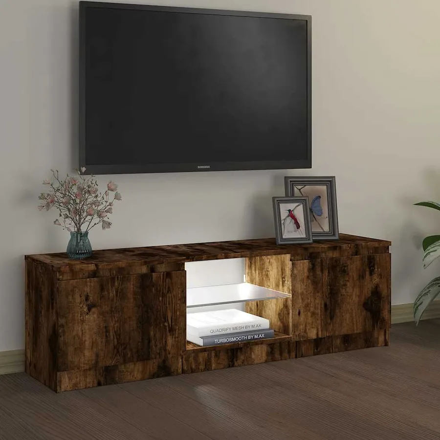 Meuble TV avec lumières LED chêne fumé 120x30x36 cm - 5