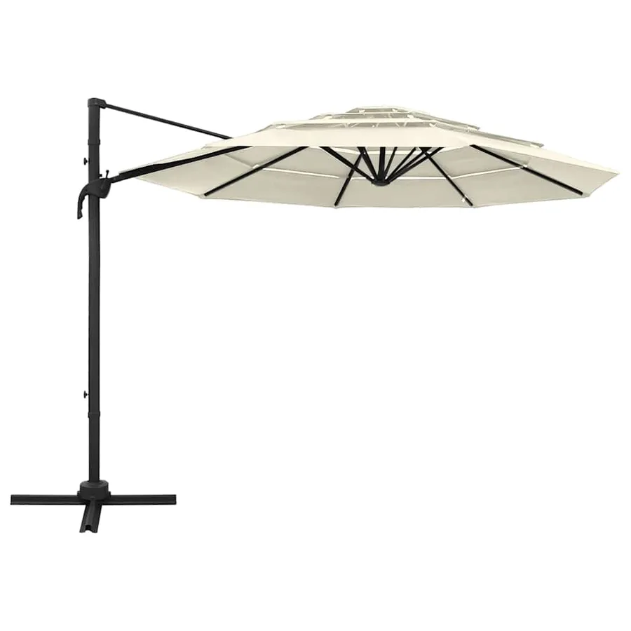 Parasol de jardin à 4 niveaux avec mât en aluminium sable - 2