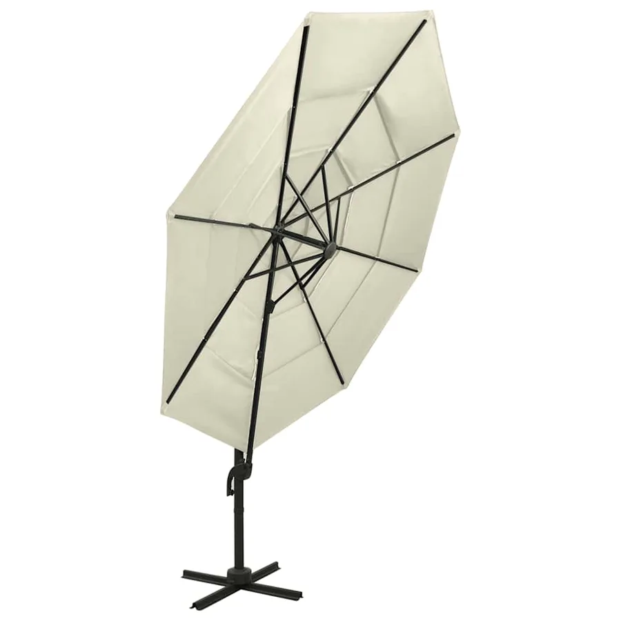 Parasol de jardin à 4 niveaux avec mât en aluminium sable - 5