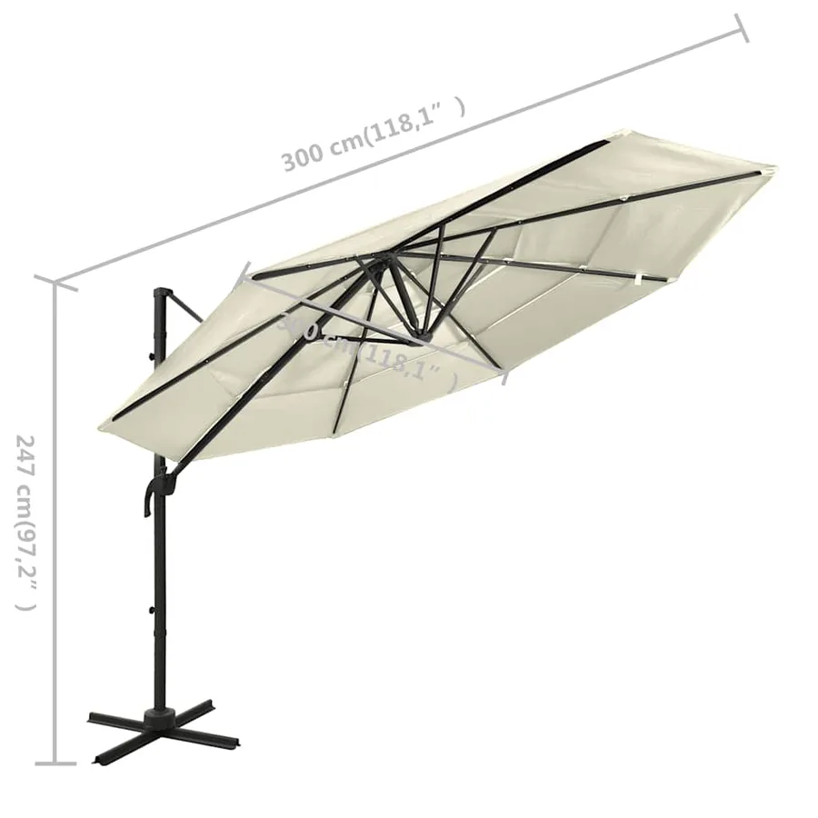 Parasol de jardin à 4 niveaux avec mât en aluminium sable - 8