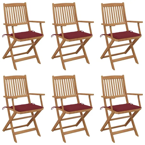 Chaises pliables de jardin lot de 6 avec coussins Bois d'acacia
