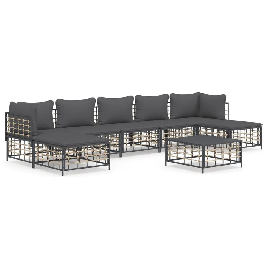 Salon de jardin 8 pcs avec coussins anthracite résine tressée - 2