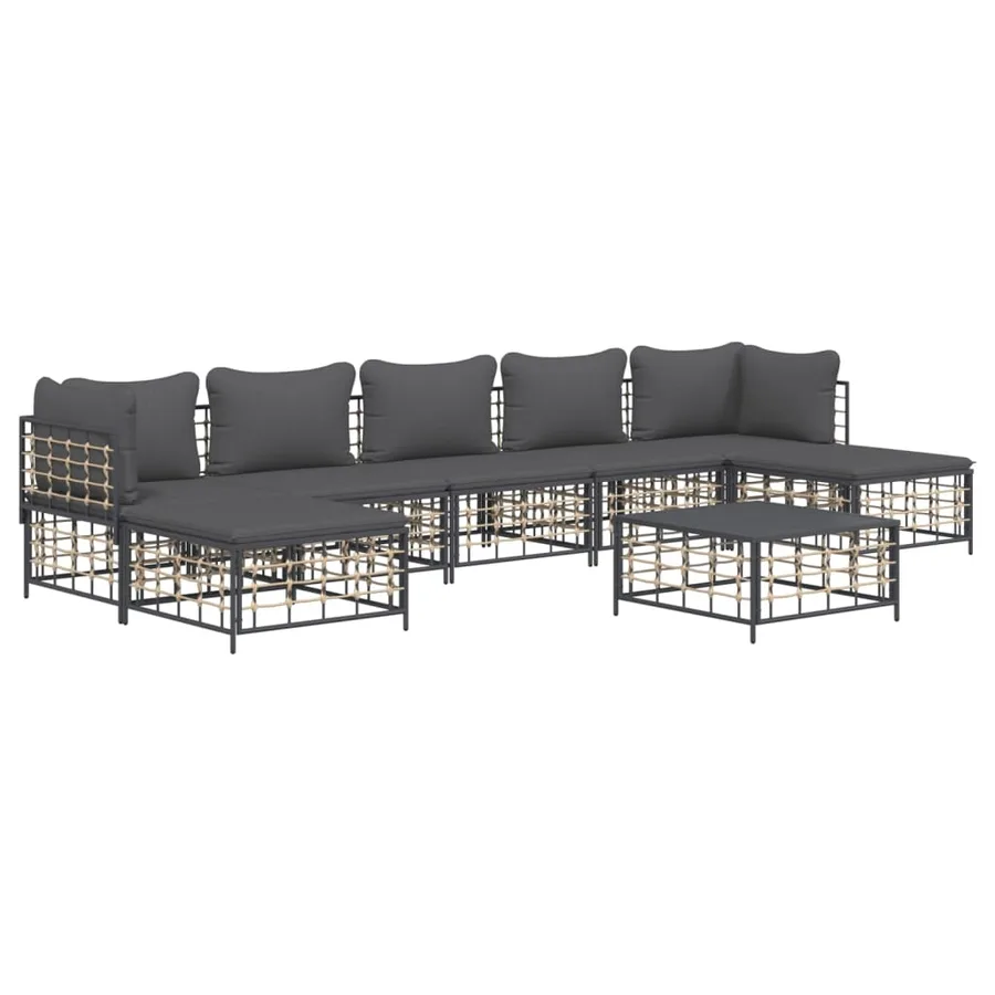 Salon de jardin 8 pcs avec coussins anthracite résine tressée - 3