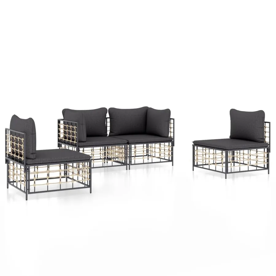 Salon de jardin 4 pcs avec coussins anthracite résine tressée - 2
