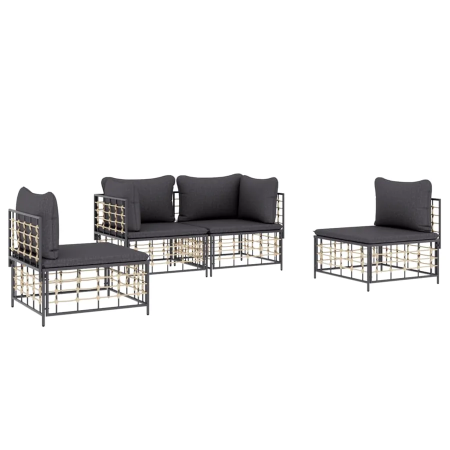 Salon de jardin 4 pcs avec coussins anthracite résine tressée - 3