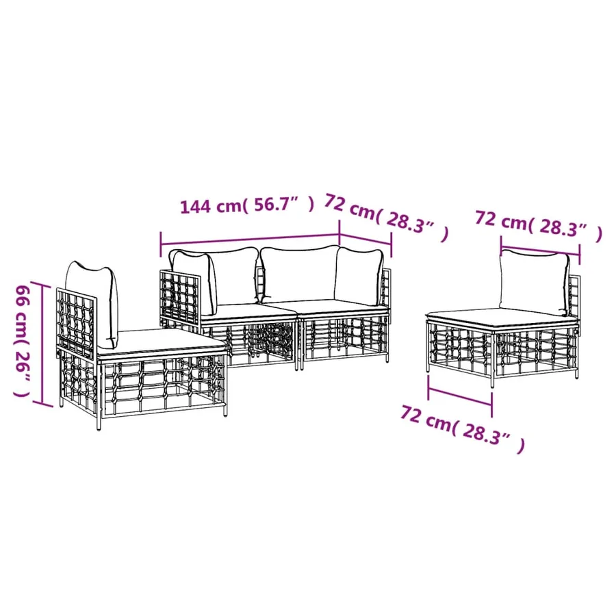 Salon de jardin 4 pcs avec coussins anthracite résine tressée - 8