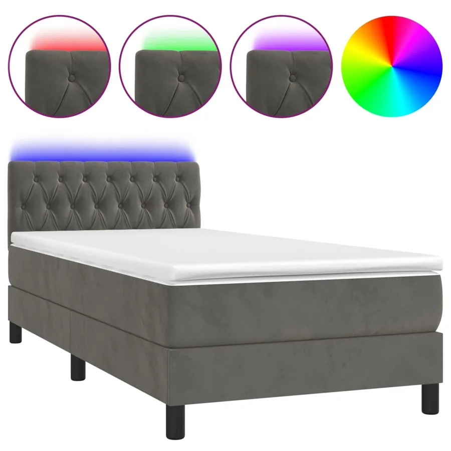 Sommier à lattes de lit avec matelas LED Gris foncé 100x200 cm - 2