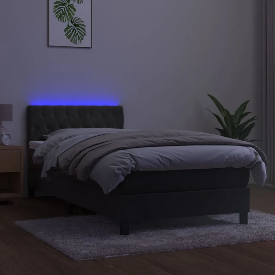 Sommier à lattes de lit avec matelas LED Gris foncé 100x200 cm - 4