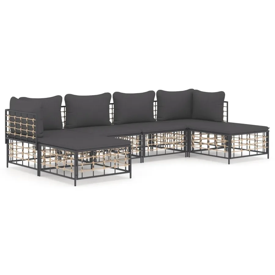 Salon de jardin 6 pcs avec coussins anthracite résine tressée - 2