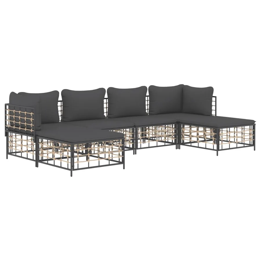 Salon de jardin 6 pcs avec coussins anthracite résine tressée - 3
