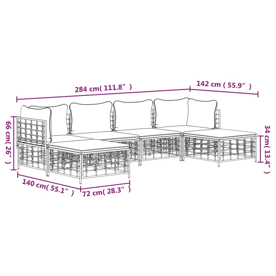 Salon de jardin 6 pcs avec coussins anthracite résine tressée - 9