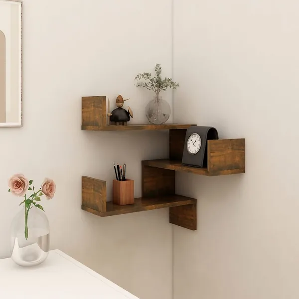 Étagère d'angle murale Chêne fumé 40x40x50 cm Bois d'ingénierie