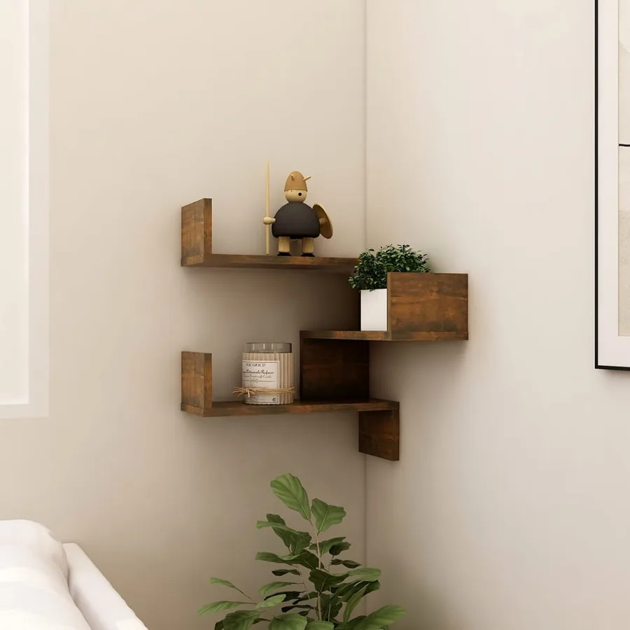 Étagère d'angle murale Chêne fumé 40x40x50 cm Bois d'ingénierie - 3