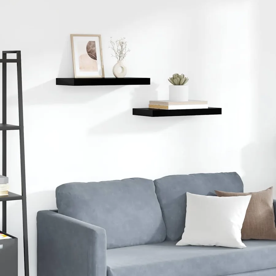 Étagère murale flottante 2 pcs Noir brillant 50x23,5x3,8 cm MDF