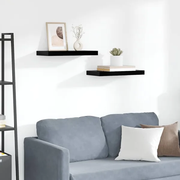 Étagère murale flottante 2 pcs Noir brillant 50x23,5x3,8 cm MDF