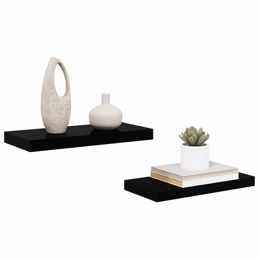 Étagère murale flottante 2 pcs Noir brillant 50x23,5x3,8 cm MDF - 5
