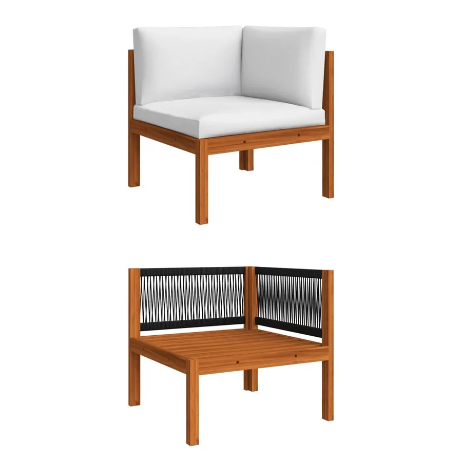 Salon de jardin 9 pièces avec coussins, bois d'acacia crème et corde - 4