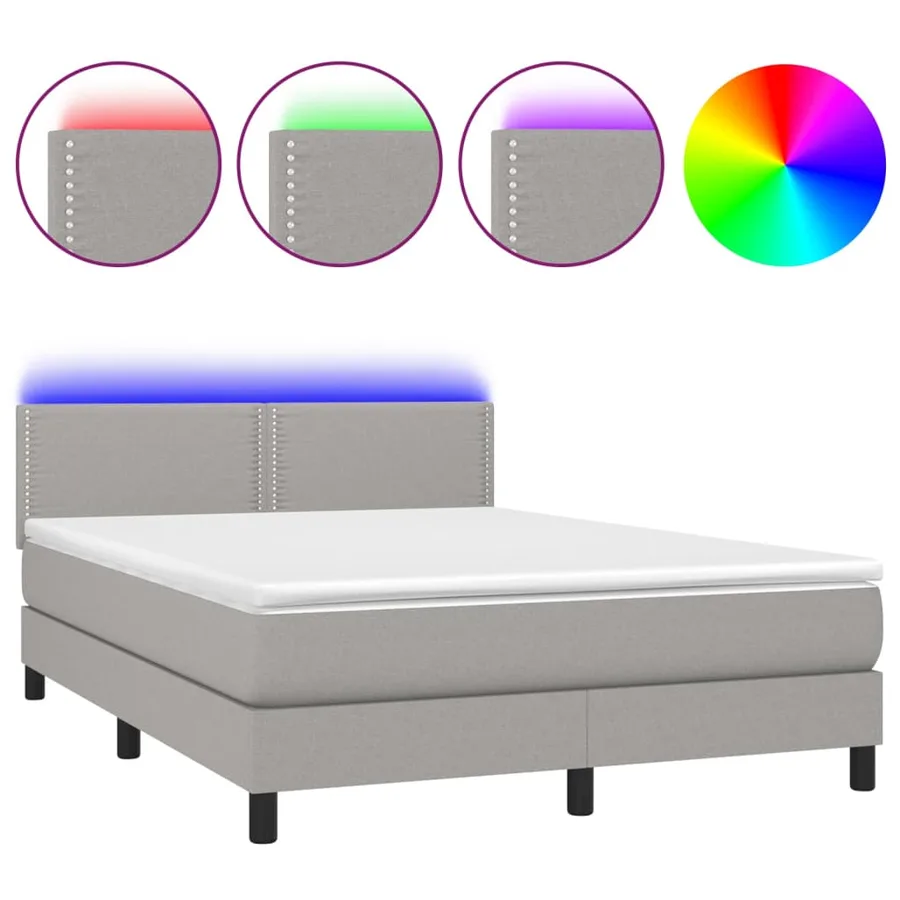 Sommier à lattes de lit et matelas et LED Gris clair 140x190 cm - 2
