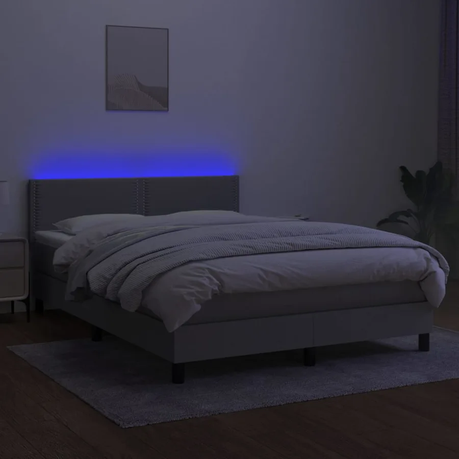 Sommier à lattes de lit et matelas et LED Gris clair 140x190 cm - 4