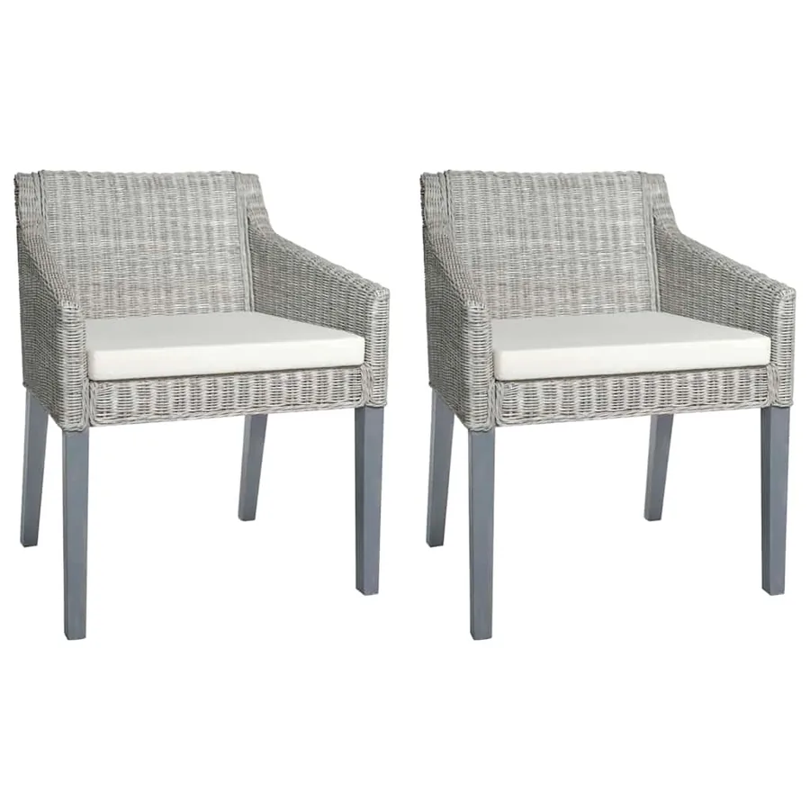 Chaises à manger avec coussins lot de 2 gris rotin naturel