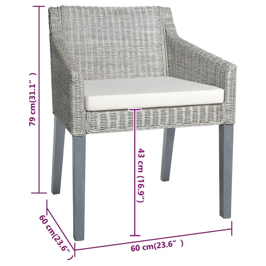Chaises à manger avec coussins lot de 2 gris rotin naturel - 7