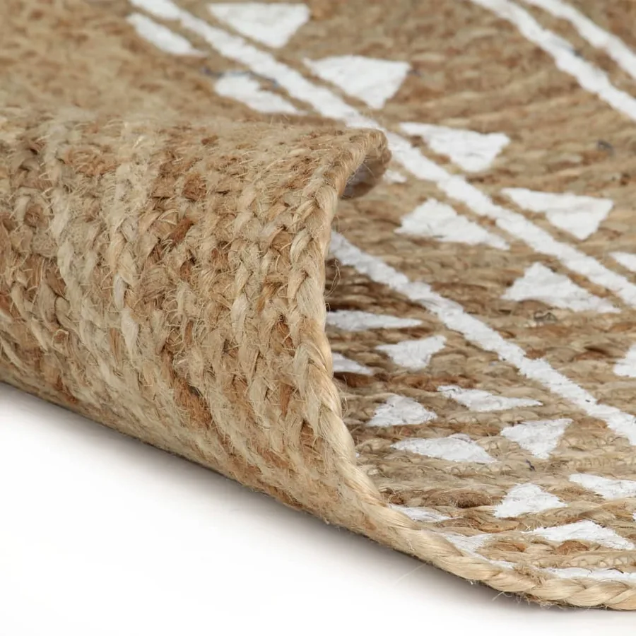 Tapis fait à la main Jute avec imprimé blanc 90 cm - 2