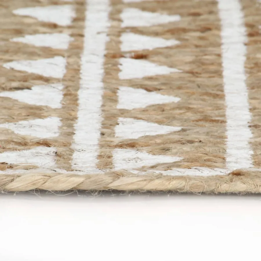 Tapis fait à la main Jute avec imprimé blanc 90 cm - 3