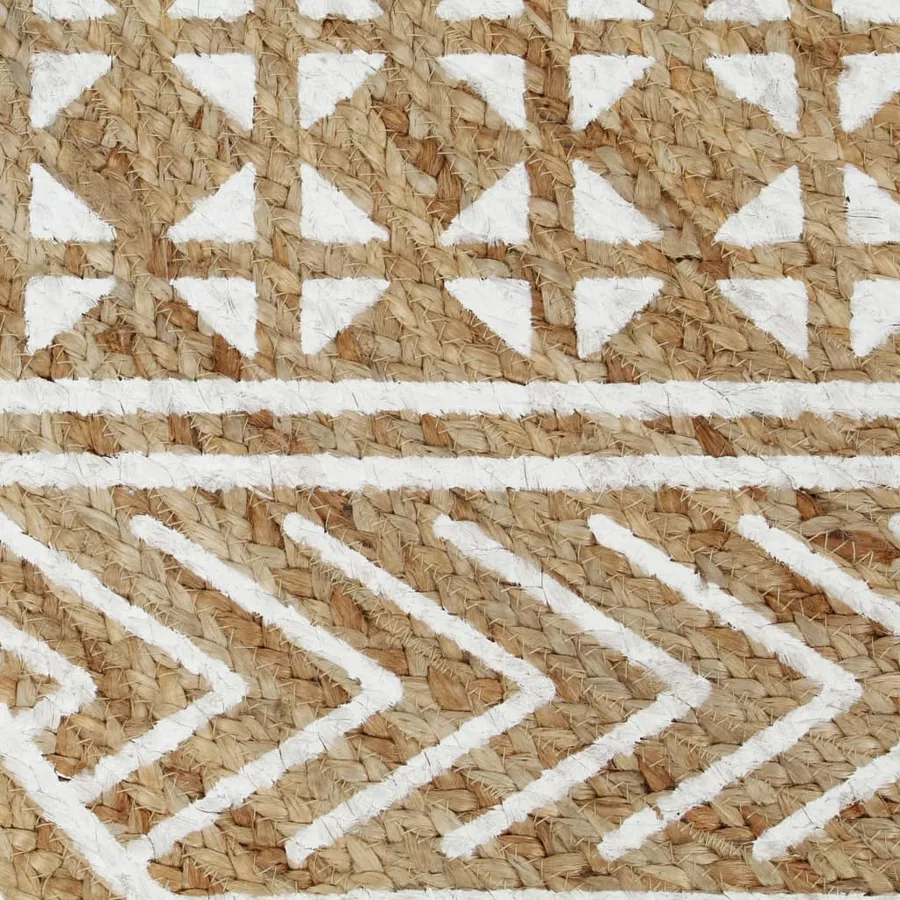 Tapis fait à la main Jute avec imprimé blanc 90 cm - 4