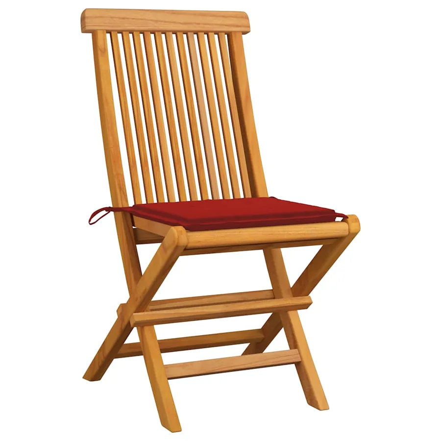 Chaises de jardin et coussins rouge lot de 4 Bois teck massif - 2