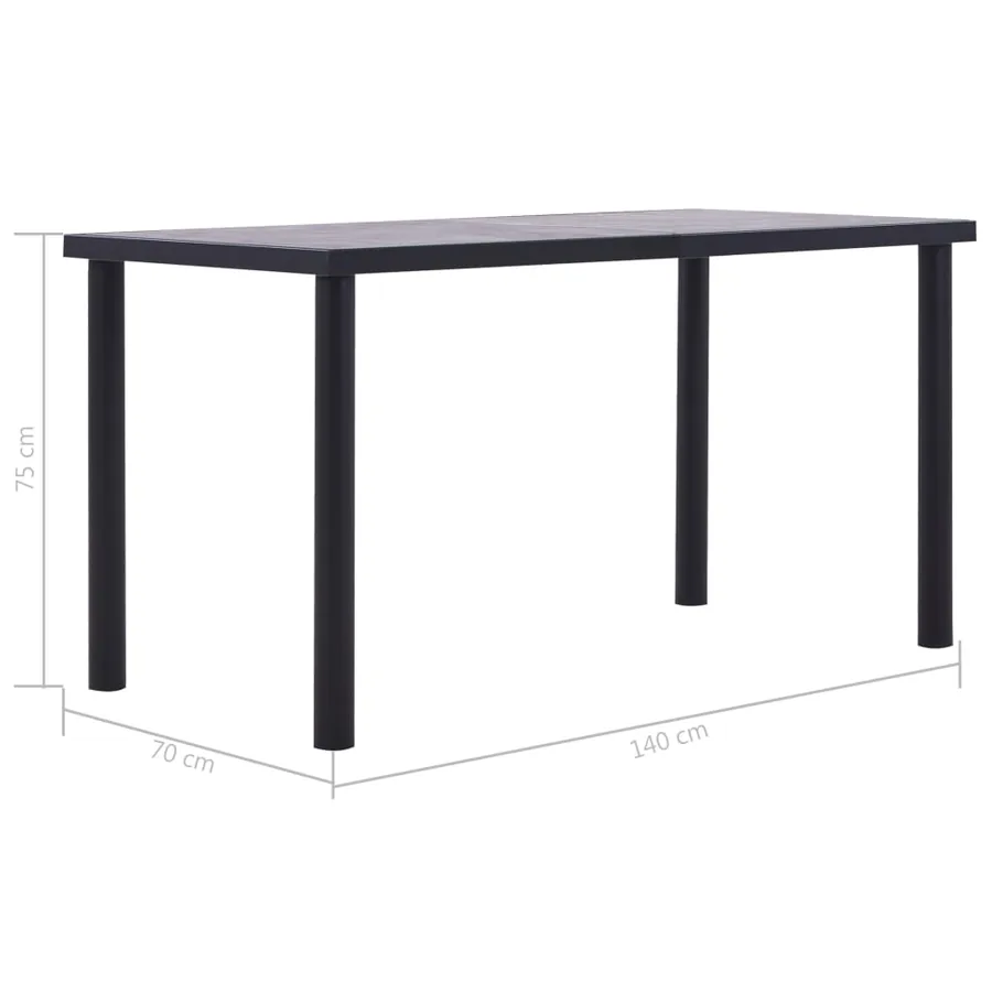 Table à manger Noir et gris béton 140x70x75 cm MDF - 5